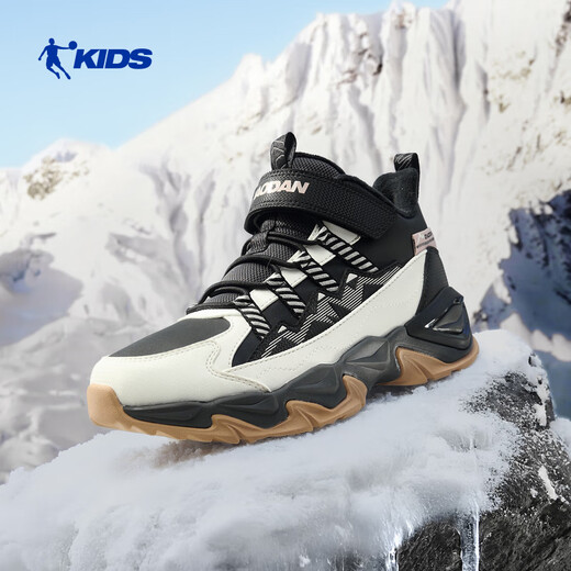 Jordan Boys' Velvet Cotton Shoes Children's Mid-top Outdoor Two-Cotton Shoes Children's Sports Shoes Black/Ivory White 35