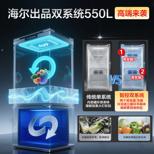 Haier Refrigerator produces Tongshuai Refrigerator 575 Dual System Dual Cycle French Multi-Door Dual Purification System New Level Energy Efficiency Dual Frequency Conversion Large Capacity Home Refrigerator New Product Launch + Global Full Purification System + Dual System + Three-speed Variable Temperature