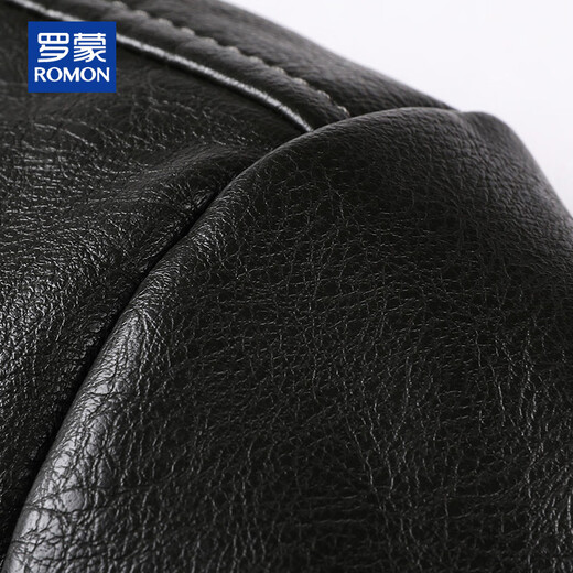 ROMON leather jacket men's autumn and winter casual solid color PU leather jacket velvet thickened top men's warm lapel jacket men