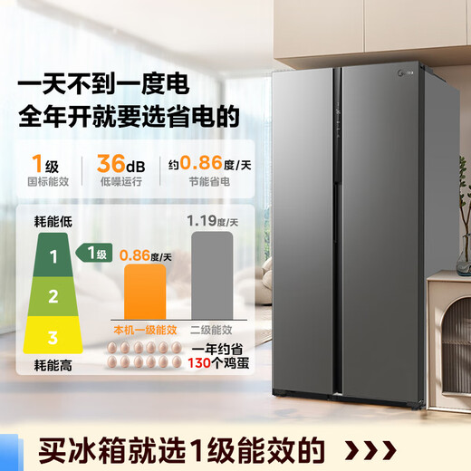 美的（Midea）550升双开门对开门一级能效节能变频风冷无霜大容量家用电冰箱BCD-550WKPZM(E)布朗棕 国家补贴20%