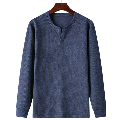 LESS IS MORE Lilang Men's Mixed Cotton Henley Collar Men's T-shirt Spring and Autumn New Long Sleeve T-shirt Bottoming Shirt Men's Dad Green M 48 90-105Jin Jin is equal to 0.5 kg