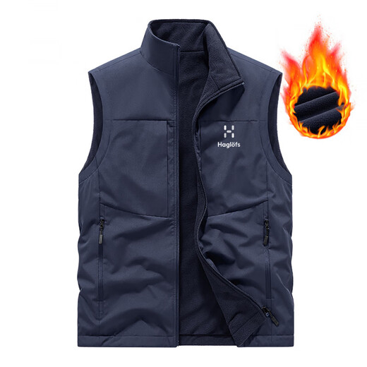 HAGLOFS matchstick plus velvet vest for men in autumn and winter reversible polar fleece warm vest fishing vest trend dark blue 5XL 85-210Jin Jin equals 0.5 kg