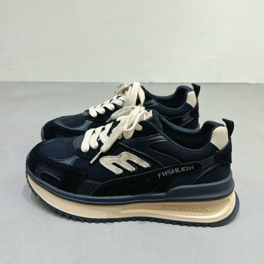 Chaussures féminines authentiques Shougu avec niche rétro haut de gamme Forrest Gump Shoes 2025 Automne à hauteur épaisse de hauteur, chaussures de papa tendance noire z-15926 36
