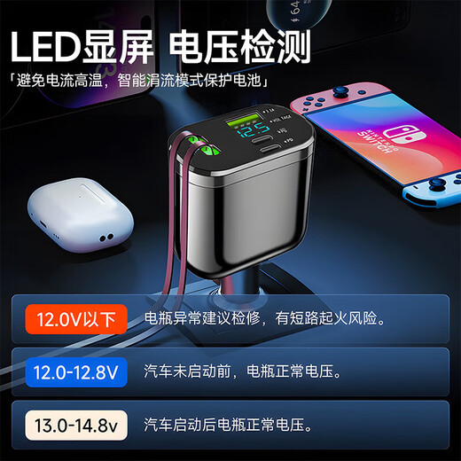Auto Ladegerät Handy Ladegerät Super schnelles Ladezigarette Leichter Conversion Head Car Ladegerät mit Kabel Teleskop -Kabel C -Kabel + Apfelkabel + Dual C -Anschluss + USB -Anschluss 1 Set geliefert