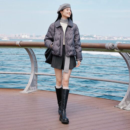 Xiangying Lightweight Down Jacket Women's Short 2025 Winter New Style Spliced Lapel 90 White Duck Down Dark Gray Jacket Dark Gray M 160/84A/95-110Jin Jin is equal to 0.5 kg