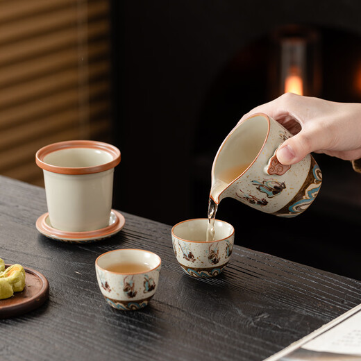 Xinyu Li Dunhuang Ru Kiln Travel Tea Set Portable Outdoor Quick Cup Ceramic Souvenir Men's Gift Souvenir