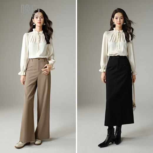 Late White New Product 2025 Autumn Solid Color Temperament Fashion Top Lace Stand Collar Skin Friendly Versatile Shirt for Women Beige L