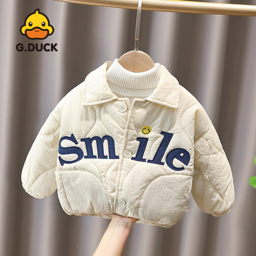G.duck Little Yellow Duck Boys' Autumn and Winter Quilted Warm Cotton Jacket Baby Jacket Baby Letter Smiley Face Thickened Jacket Beige 100 cm