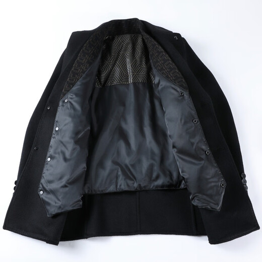 SEVEN 7 Seven brand double-sided cashmere coat men's mid-length winter dad wear middle-aged wool woolen thickened down jacket 5586 black (scarf collar down lining) M 170/48