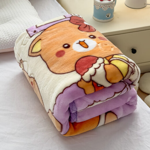 Violet Raschel Double Layer Cloud Velvet Children's Blanket Cartoon Sofa Throw Blanket Children's Infant Baby Blanket Cute Bear 24# Purple 100cm*130cm