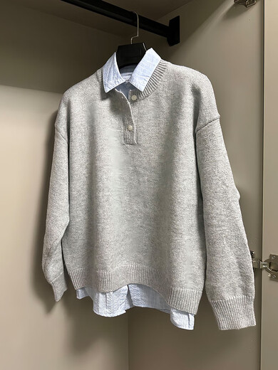 Xiaohongshu's popular gzshop light gray American Henry collar sweater for men, autumn and winter lazy high-end knitted sweater, blue shirt, all in stock, ready to ship, XL one size fits all