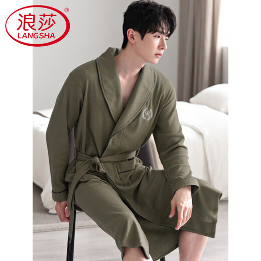 
Langsha waffle bathrobe men's spring and autumn pure cotton medium-length men's nightgown 2025 new absorbent integrated bathrobe LJ16834 3XL [weight 180-200Jin [Jin equals 0.5 kg]]