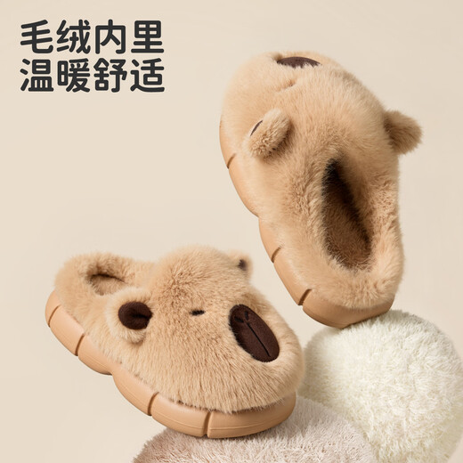 Lidani (TZLDN) Capibala children's cotton slippers for girls 6-12 years old winter indoor home warm plus velvet cute slippers for boys