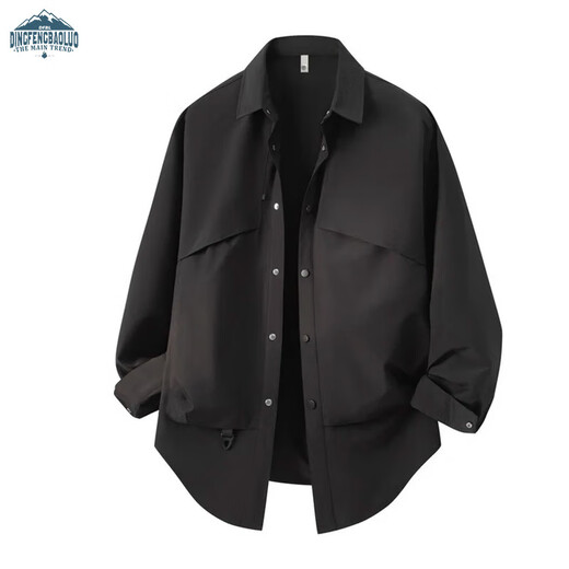顶峰保罗（Dingfengbaoluo）高级感工装衬衣男美式休闲户外上衣男秋季翻领衬衫XQY55黑色2XL