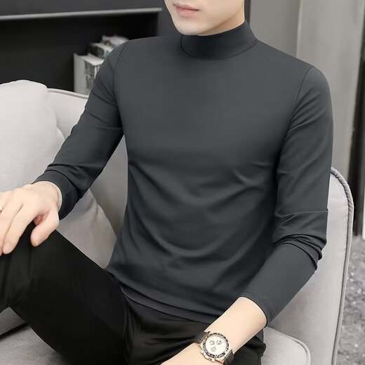 Septwolves Wolf Shadow Modal Half Turtle Neck Long Sleeve T-Shirt Men's Spring and Autumn Thin Slim Fit Bottoming Shirt Mid Collar Winter Clothes Men Half Turtle Neck Long Sleeve Black M Recommended 85-100 Jin Jin equals 0.5 kg