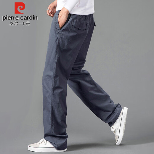 Pierre Cardin overalls men's spring and autumn loose straight casual pants men's pure cotton long pants men's dark gray XL