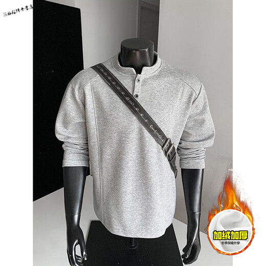 Yuexiang American Henry Collar Velvet Sweater Men's Winter Trendy Brand Heavy Casual Loose High Street Handsome POLO Versatile Shirt Men Black M