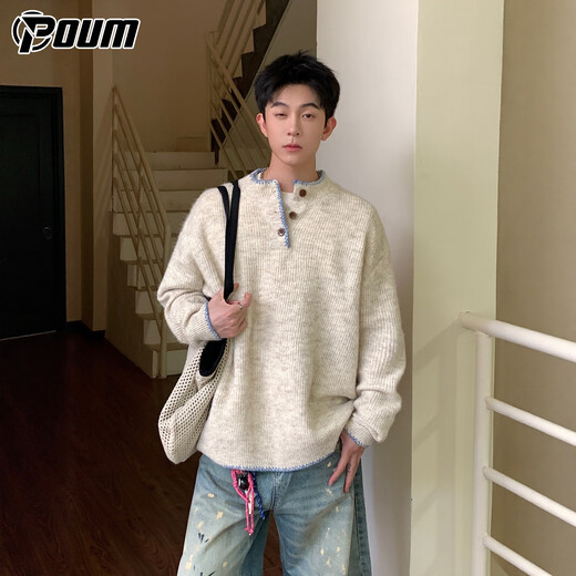 POUM Henry collar sweater men's winter high-end warm inner layering top MZ0057 apricot M