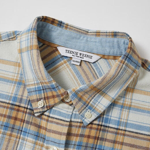 Teenie Weenie Bear Women's Plaid Shirt 25 New Fall College Style Simple Bear Embroidered Top Ivory White XS