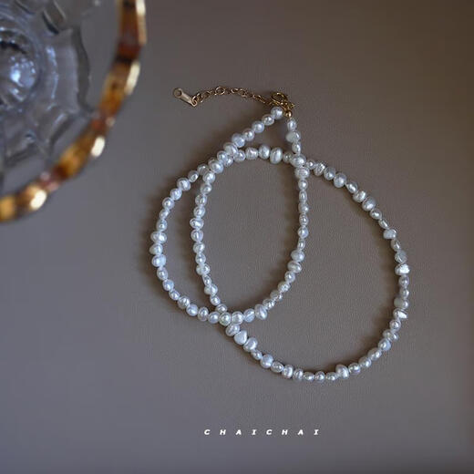 Natural baroque pearl necklace with strong light, irregular shape, broken silver, highlighted small pearl neck, 38+4 extended chain