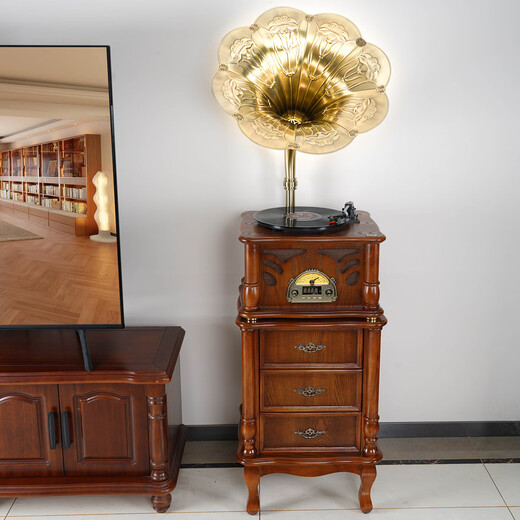 BLACKNOTE Jinmo gramophone old-fashioned antique record player retro vinyl record player living room large speaker vinyl Bluetooth integrated audio S16 S16 brown with copper speaker with subwoofer without karaoke