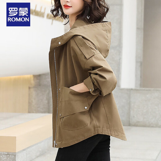 Romon (Romon) Petite veste courte pour les femmes au printemps 2025 Nouveau style de mode mince au début de la veste à capuche courte Top Flagship officiel Green XL suggère 115-125jin [Jin est égal à 0,5 kg]