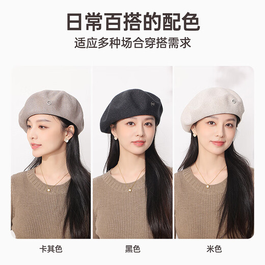 Hengyuanxiang beret women's autumn and winter new Japanese paper wool retro octagonal hat versatile fashion temperament painter hat camel one size