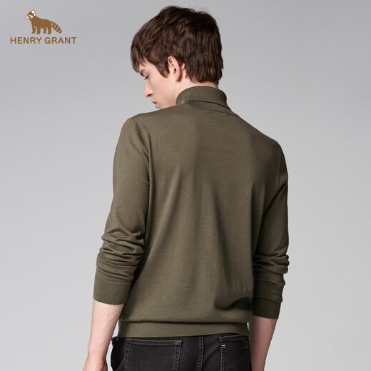 HENRY GRANT Henry Grant Men's knitted green lazy windbreaker turtleneck top half turtleneck regular slim sweater Army green (QBY243651U266) One size fits all 44 (165/88A)