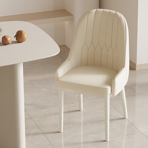 Dining chair, household stool, comfortable for long periods of sitting, dining table, seat, backrest, leisure chair, light luxury, modern style, makeup balcony chair, milky white, cream style - white legs