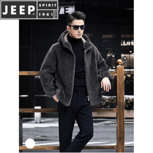 JEEP SPIRIT Reversible 100% Genuine Wool Sheep Shear Coat Men's Fur One-piece Lamb Fur Jacket Hooded Thick Tan M 100-120Jin Jin equals 0.5 kg