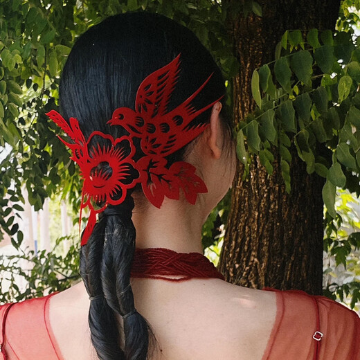 QBILY bridal paper-cut creative new Chinese style hairpin red magpie flower hair accessories national style cheongsam dressing gown accessories red paper-cut + earrings + hairpin