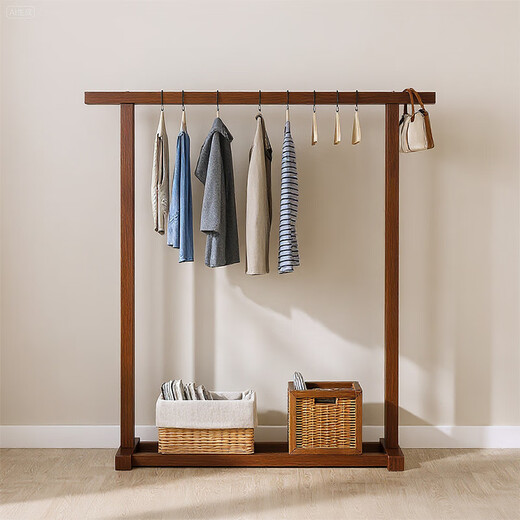 Yupin solid wood clothes hanger floor-standing bedroom coat rack single pole clothes drying rack simple indoor clothes rack MJ139 walnut color 120