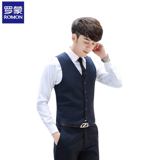 ROMON Spring and Autumn Best Man and Groom Brotherhood Slim Casual Professional Suit Vest White Shirt Men's Wedding Suit Black Vest Free Bow Tie @ S 90-100Jin Jin is equal to 0.5 kg