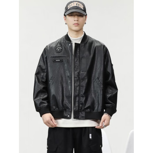 JEEP SPIRIT Jeep high-end jacket men's PU leather jacket men's spring American heavy loose retro casual leather jacket men's P04 brown jacket XL size suitable for 140-160Jin Jin equals 0.5 kg