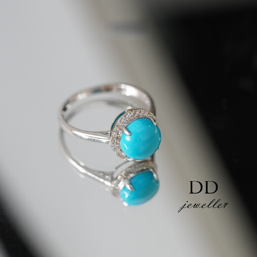 Yiqi 2025 new 18k white sleeping beauty turquoise high porcelain high blue earrings pendant ring set 18k white pine ring ring number 14