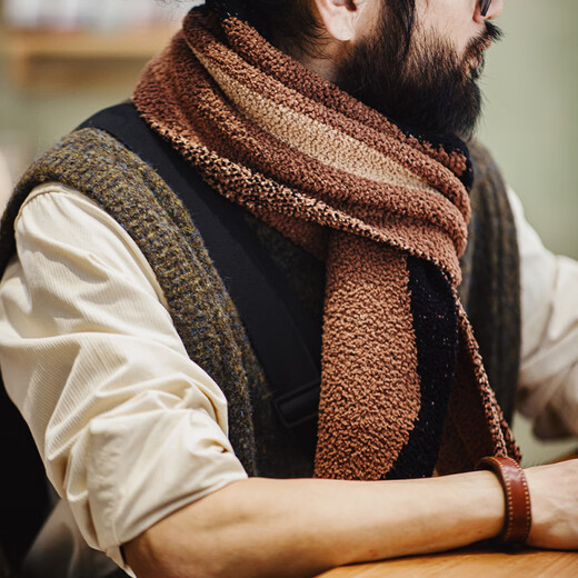 MADEN workwear retro double-sided grain velvet scarf Navajo striped plush soft waxy warm scarf for men and women autumn and winter coffee color