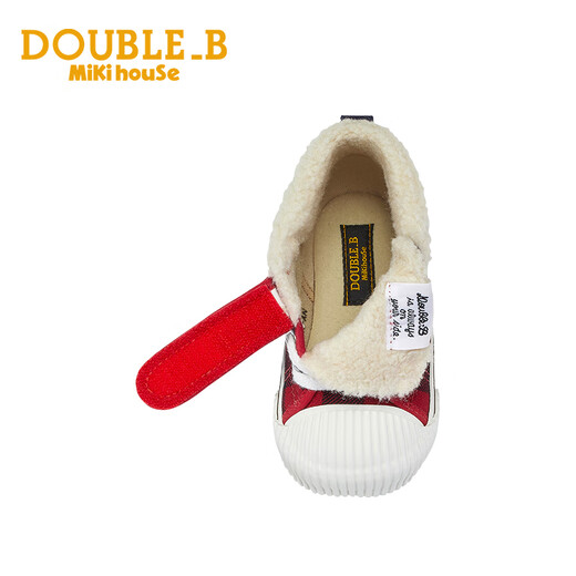 MIKIHOUSE Japanese-made baby cotton shoes toddler boys winter shoes plus velvet checkerboard girls' shoes cotton boots Double_B red second section 15.5 (suitable for feet 15cm long)
