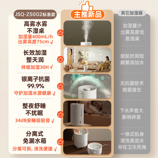 Bear silver ion antibacterial humidifier household large fog volume bedroom baby soft air air conditioner humidifier office desktop small state subsidy JSQ-Z50G2