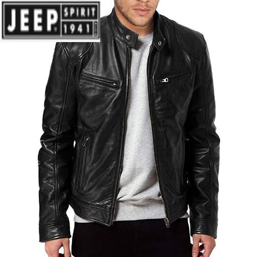 Jeep Spirit Lederjacke Herren -Topmantel vielseitiger Gentleman warmer Reißverschluss Cardigan Taschendekoration PU Lederstand Kragen Braun L.