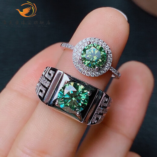 Weimeitang 925 silver inlaid with green moissanite couple ring GRA certificate waist size 2 carats 2 carat green moissanite men's ring with adjustable opening