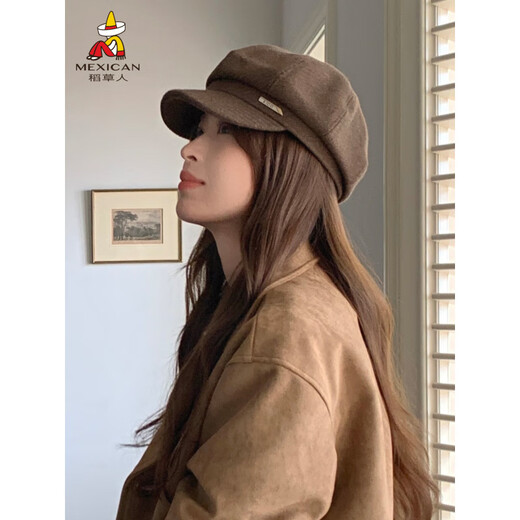 Scarecrow (MEXICAN) hat women's 2025 new autumn and winter octagonal hat beret hat fashionable face small color simple off-white one size adjustable