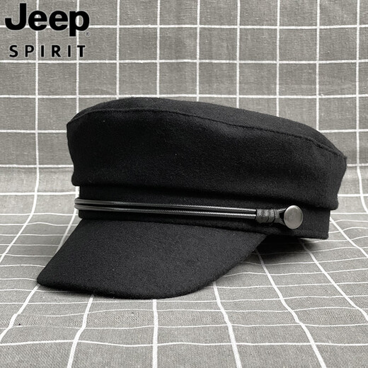 JEEP SPIRIT Japanische Retro-Baskenmütze für Männer und Frauen mit flachem Zylinder, Herbst und Winter, dickes Wachsseil, Temperamentversion, Zeitungsjungenmütze, Entenschnabel, Malerhut, schwarz, dickes Wachsseil, volle Wolle, flaches Oberteil, M