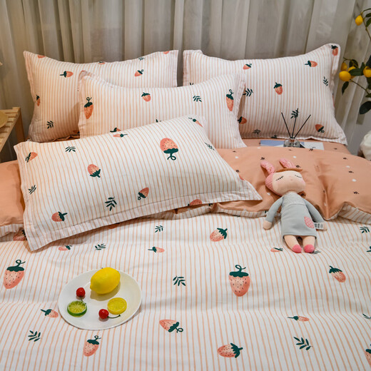 Mercury series 2025 new pure cotton bed four-piece set 100 cotton Nantong home textile bedding cover sheets universal ins for all seasons ins Clockwork Rabbit K four-piece set-1.8m fitted sheet-suitable for 200 230 quilts