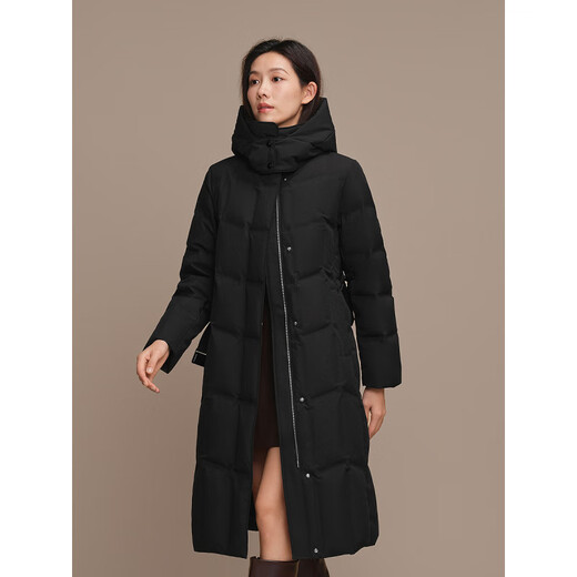 Bosideng (BOSIDENG) women's new down jacket 2025 waist long goose down jacket long over the knee slimming belt B250244146 black 8056 XS 155/80A