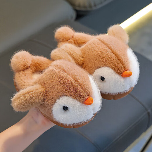 Children's cotton slippers, boy's winter cartoon cute non-slip indoor bathing soft-soled baby penguin slippers, black (heel included) 12 35/36 size (shoe inner length 21CM, suitable for feet 20