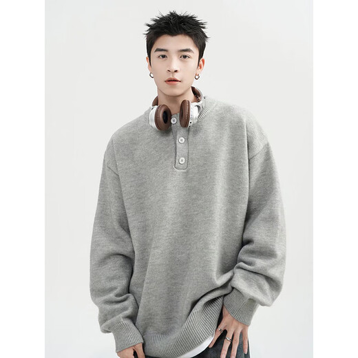 Fitting room Henry collar sweater men's autumn American cleanfit sweater jacket retro long-sleeved inner sweater light gray XL recommended 135-150Jin Jin equals 0.5 kg