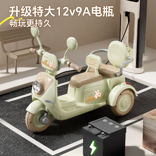 梦多福儿童电动摩托车三轮遥控玩具车可坐双人宝宝0-12岁小孩一周岁礼物 绿色【双驱12v9A+蓝牙+遥控】 男孩生日礼物女孩3-6岁