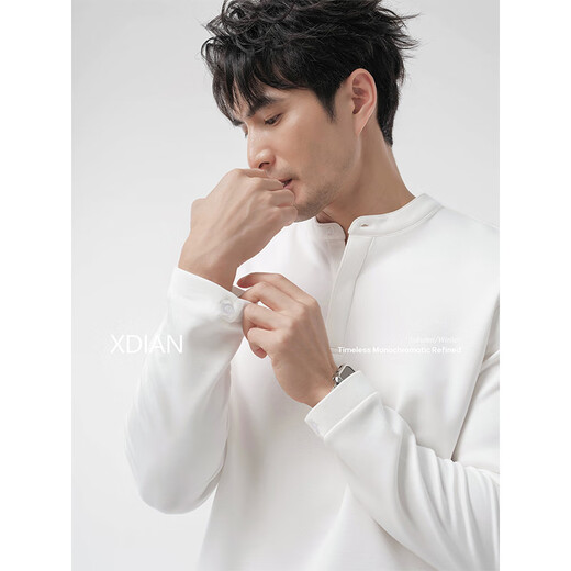 Continue to order Henley shirt men's long-sleeved T-shirt men's solid color American retro casual bottoming shirt men's autumn and winter inner wear off-white XL 130-142Jin Jin is equal to about 0.5 kg