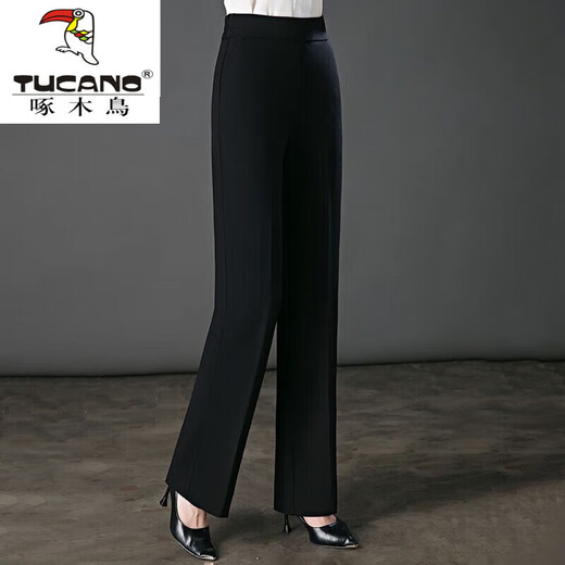 Woodpecker 2025 Autumn and Winter New High Waist Casual Women's Pants Black Plus Velvet Not Bulky Thickened Suit Pants Women's Straight Pants Plus/Fleet Not Bulky Long/Pants XL 120-135Jin Jin is equal to 0.5 kg
