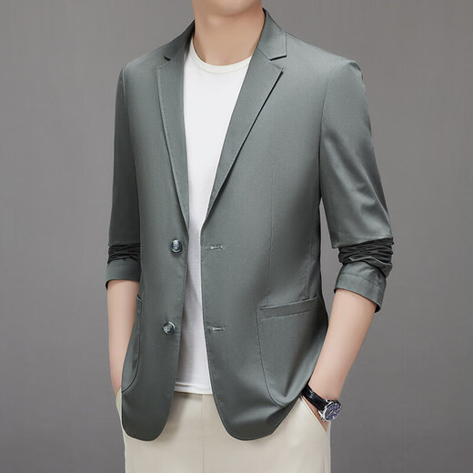 Lilang Casual Suit Men's Jacket 2025 Spring New Fashion Single Suit Top Business Suit Men Gray Green Gray Green 75 1/L